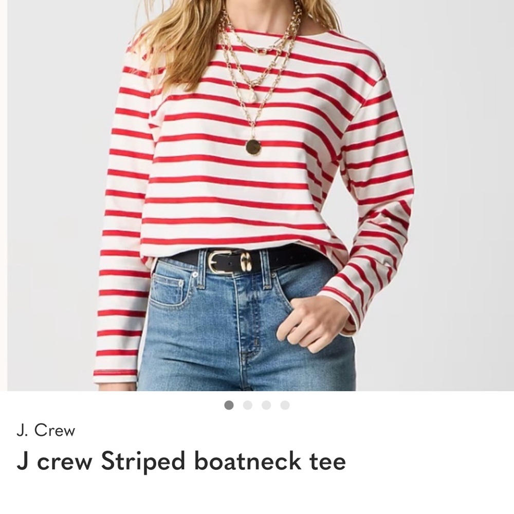 J. Crew Red & White Striped Boatneck Top